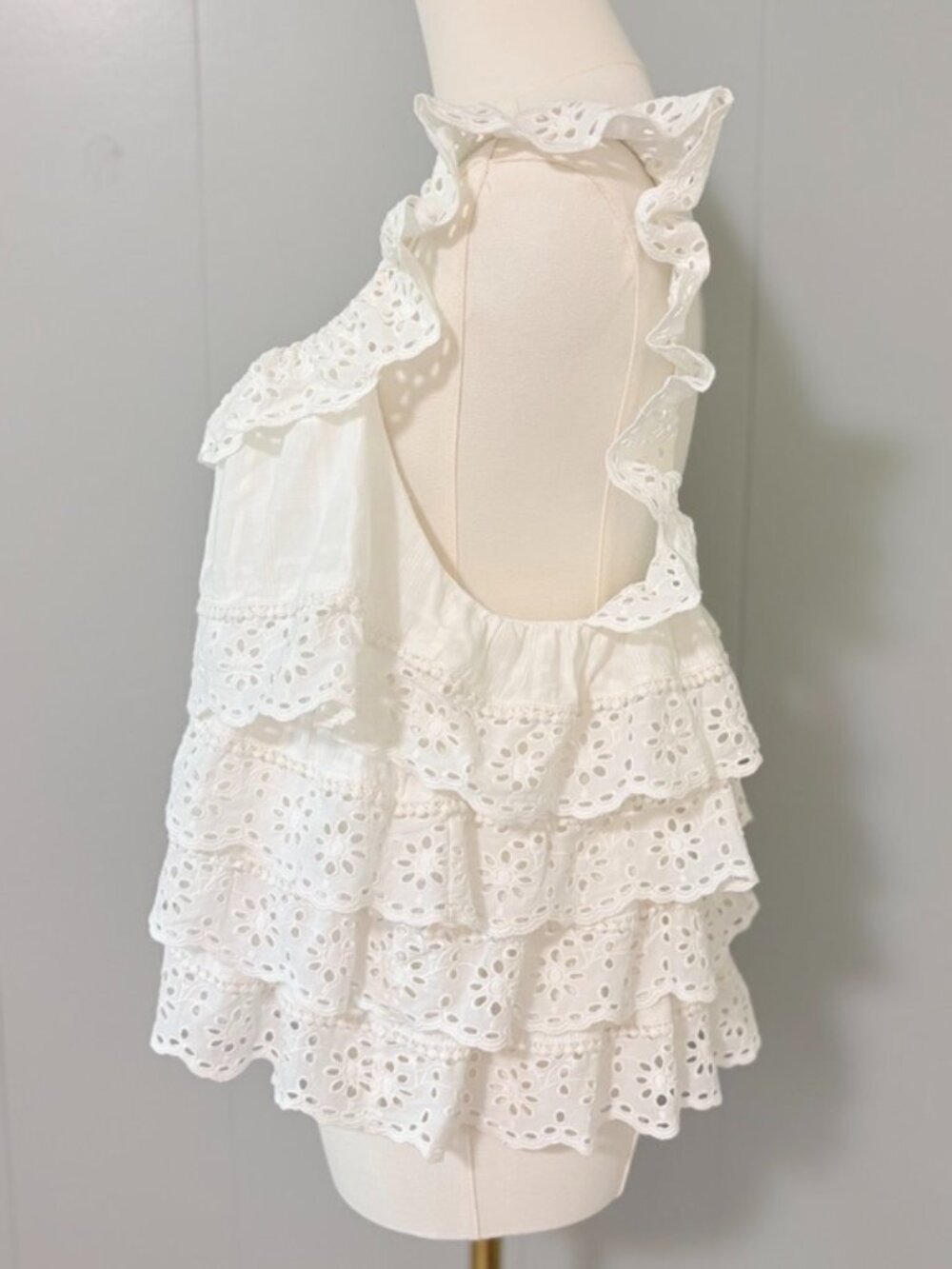 Sezane Lia Blouse Ecru US 8 EU 40 Organic Cotton Eyelet Ruffle Scalloped Top - Picture 13 of 15